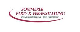 Logo von "Sommerer Party & Veranstaltung" mit Eventausstattung und Verleihservice in Rot.