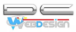DC Webdesign Logo, Metalloptik mit buntem Schriftzug.