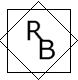 Geometrisches Design mit den Buchstaben R und B in einem Quadrat und einem überlappenden Diamant.