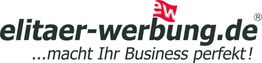 Logo von elitaer-werbung.de mit Slogan: "...macht Ihr Business perfekt!" in schwarzem Text.