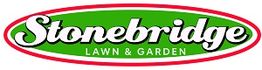 Logo of Stonebridge Lawn & Garden with green and red oval background.