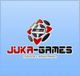 Logo von Juka-Games auf blauem Hintergrund, mit Text „Videospiele-Versandhandel“.