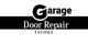 Logo for Garage Door Repair Tacoma with bold text and a black stripe background.