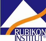 Logo des Rubikon Instituts mit einem blauen Dreieck und einer geschwungenen orange Linie.