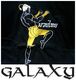 Kampfsportler in gelber Hose, thailändischer Text, darunter der Schriftzug "GALAXY".