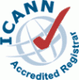 Logo mit Text "ICANN Accredited Registrar" und einem roten Häkchen vor einer Weltkugel.