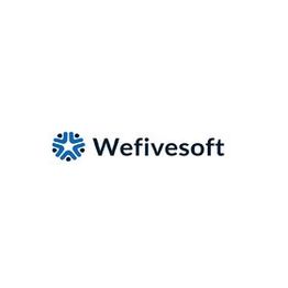 Logo of Wefivesoft with blue abstract design on the left.