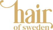 Logo reading "Hair of Sweden" in elegant, gold script on a transparent background.