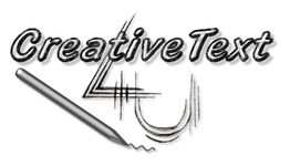 Schriftzug "Creative Text 4U" mit einem Stift und geschwungenen Linien.
