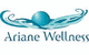 Logo mit blauer Kugel und Wellen, Text "Ariane Wellness" darunter.