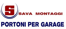 Logo "Sava Montaggi", testo: "Portoni per Garage".