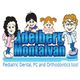 Cartoon characters with "Adelberg Montalvan" text, promoting pediatric dentistry and orthodontics.