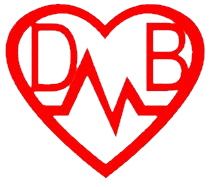 Rotes Herz mit den Buchstaben DMB und einer Zickzacklinie, die ein Herzschlag-Symbol bildet.