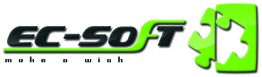 Logo mit grünem Puzzle-Stück, Text "EC-SOFT" in schwarz und grün und "make a wish" darunter.