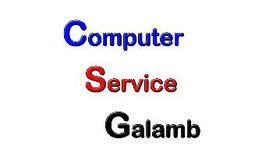 Text: "Computer Service Galamb" in blau, rot und schwarz auf weißem Hintergrund.