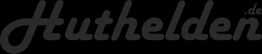 Schwarzes Logo mit dem Schriftzug "Huthelden.de" in stilisierter Schrift auf weißem Hintergrund.