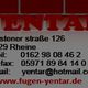 Geschäftsinfos von Yentar: Adresse, Mobil, Telefax und E-Mail auf einem Schild.