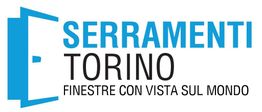 Logo di "Serramenti Torino" con testo: "Finestre con vista sul mondo" e un'icona di finestra.