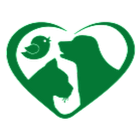Icono verde de siluetas de perro, gato y pájaro dentro de un corazón.
