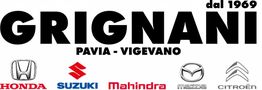 Logo Grignani, Pavia-Vigevano, con marchi Honda, Suzuki, Mahindra, Mazda e Citroën, dal 1969.