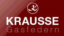 Logo mit rotem Hintergrund: KRAUSSE Gasfedern, darüber ein Symbol.