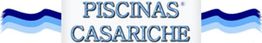 Texto: "Piscinas Casariche" con olas azules a los lados.