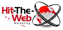 Hit-The-Web Marketing logo with a globe wrapped in words like SEO and web design.