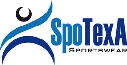 Logo für SpoTexA Sportswear mit stilisierter Figur und blauem Schriftzug.
