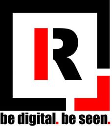 Logo mit stilisiertem "R" in Rot und Schwarz, darunter der Slogan "be digital. be seen."
