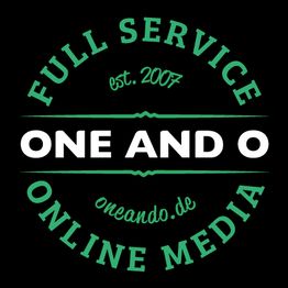 Logo von One And O, Full-Service Online-Media-Agentur, est. 2007, oneando.de in grün und weiß.