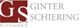 Logo der Kanzlei Ginter Schiering, Buchstaben GS in Rot und Text in Grau.