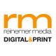 Logo mit orangefarbenen Buchstaben "rm", Text "reinemer media DIGITAL & PRINT".