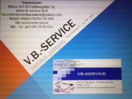 Visitenkarte von VB-Service mit Kontaktinformationen und Dienstleistungen.