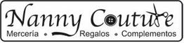 Logo de "Nanny Couture": Mercería, Regalos y Complementos con un botón y tijeras decorativos.