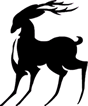 Silhouette di un'antilope in corsa con lunghe corna.