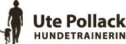 Person mit Hund, Text "Ute Pollack Hundetrainerin" daneben.