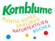 Logo "Kornblume" mit bunten Punkten, Text: "Richtig gutes Spielzeug, Naturtextilien, Bücher".