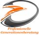 Logo mit dynamischem, zweifarbigem Design und Text: "Professionelle Generationenberatung".