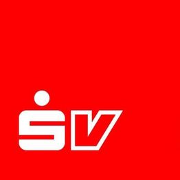 Rotes Logo mit weißem "S" und Buchstabe "V" darunter Punkt.