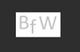 Grauer Text "BfW" auf weißem Rechteck vor schwarzem Hintergrund.