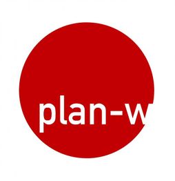 Roter Kreis mit weißem Text: "plan-w".