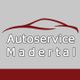Logo von Autoservice Madertal mit stilisiertem roten Auto auf grauem Hintergrund.