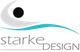 Logo von "starke DESIGN" mit stilisiertem, grauem C und blauem Bogen darunter.