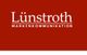Rotes Logo mit weißem Text „Lünstroth Markenkommunikation“.