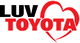 "LUV TOYOTA in bold letters with a heart outline integrated into the design."