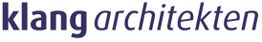 Text: "klang architekten" in lila Schrift auf weißem Hintergrund.