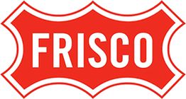 Red Frisco logo with a white outline, featuring the word "FRISCO" in bold white letters.