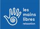 Logo bleu avec une main stylisée blanche et texte "les mains libres relaxation".