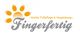 Logo der Firma "Fingerfertig" mit Sonne, Schriftzug für mobile Fußpflege & Nageldesign.