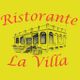 Disegno di un ristorante in giallo con scritta "Ristorante La Villa" in rosso.